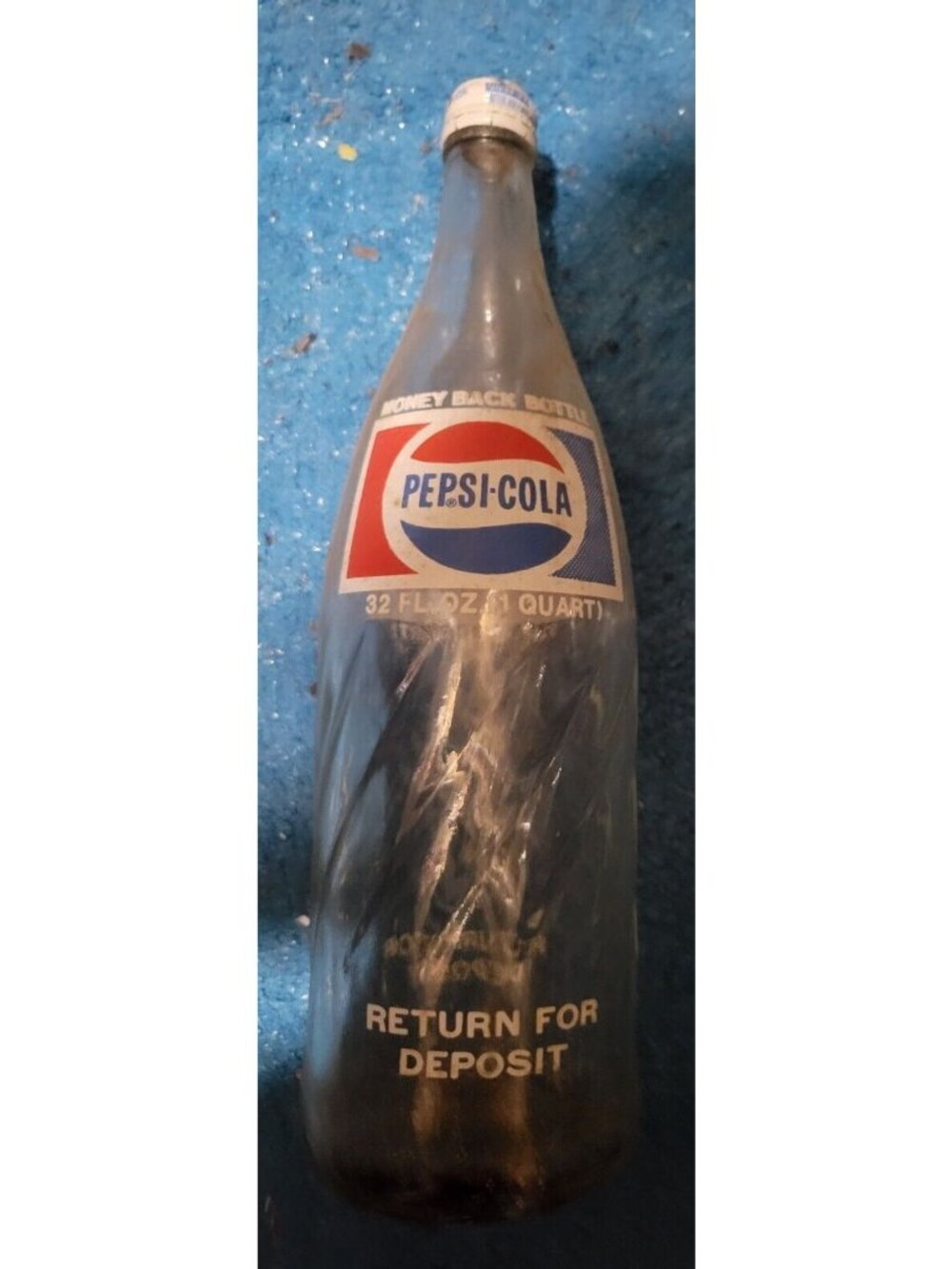 Pepsi Cola Glass Swirl Soda Bottle Screw Cap 32 Oz. Quart Return For Deposit Vtg